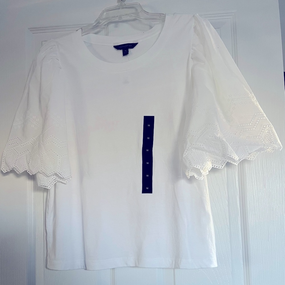 Banana Republic White Cotton Blouse with Eyelet Sleeves SZ Medium